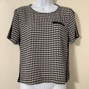 Rewind Houndstooth Preppy Old Money Retro Casual Academic Black White Blouse M